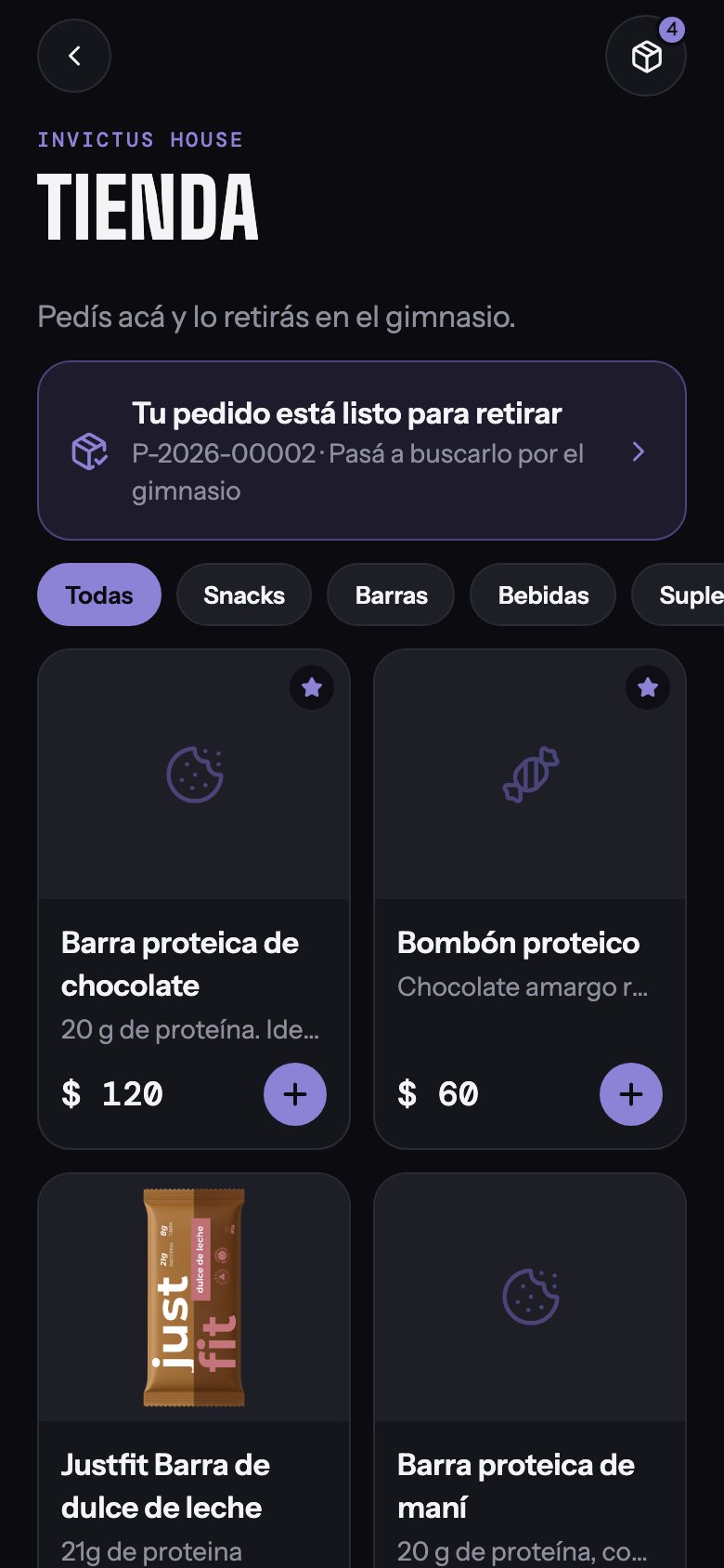 Tienda de la app con barras y bombones proteicos